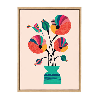 Sylvie Mid Century Modern Poppies Framed Canvas by kateandlaurel - main product image for Resin Society
