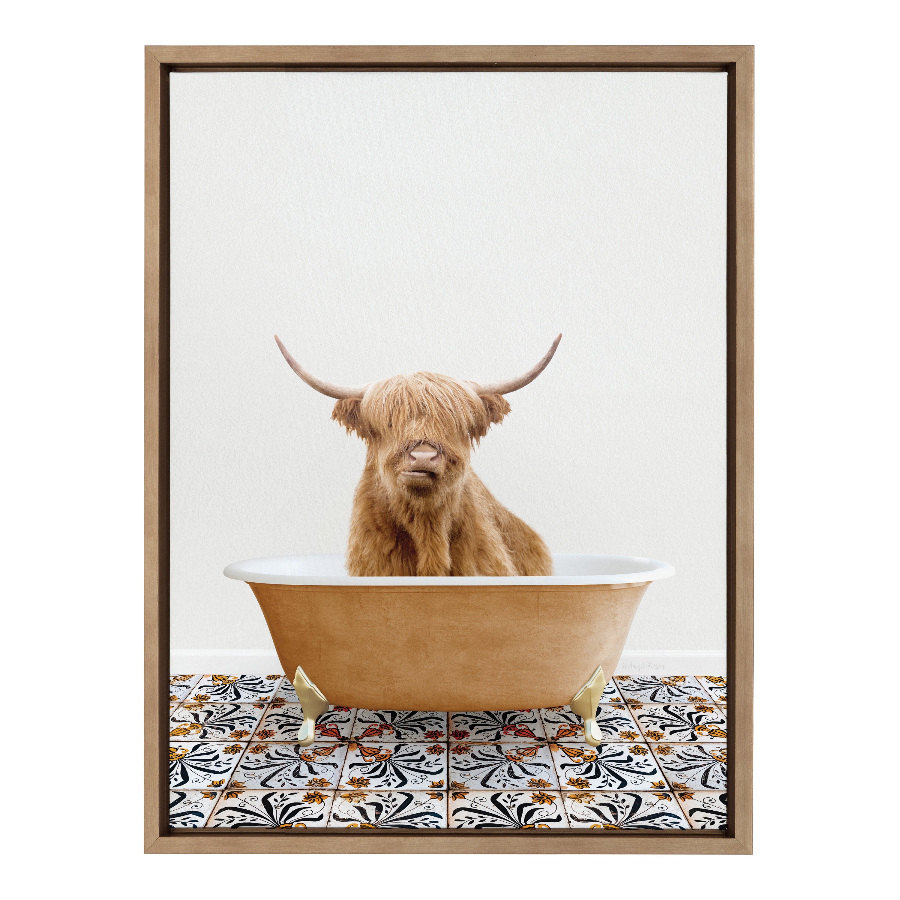 Sylvie Highland Cow In Mediterranean Bath Framed Canvas by kateandlaurel - product image 2 for Resin Society