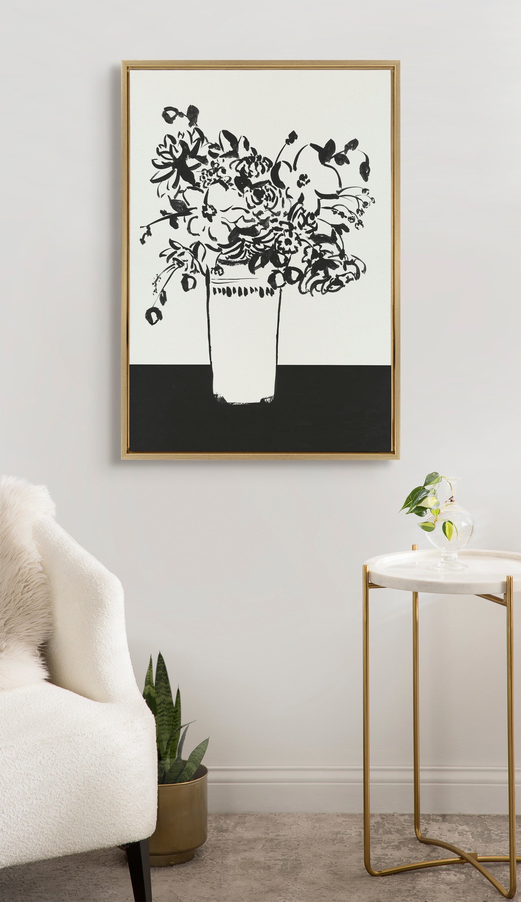 Sylvie 1043 Black and White Vase Framed Canvas by Teju Reval of by kateandlaurel - product image 4 for Resin Society