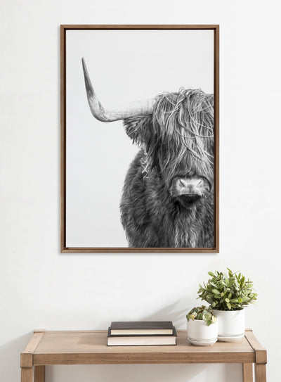 Sylvie B&W Highland Cow No. 1 Framed Canvas by Amy Peterson Art Studio