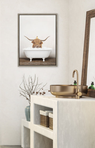 Sylvie Highland Cow and Duckling in Rustic Bath Framed Canvas by kateandlaurel - product image 16 for Resin Society