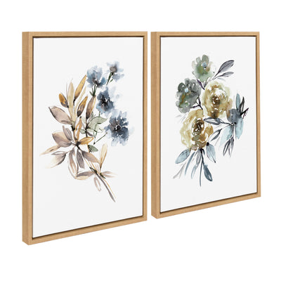 Sylvie Yellow Roses and Muted Blue Flowers Framed Canvas Art Set by Sara Berrenson