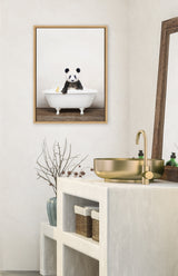 Sylvie Panda Waving in Rustic Bath Framed Canvas by kateandlaurel - product image 4 for Resin Society