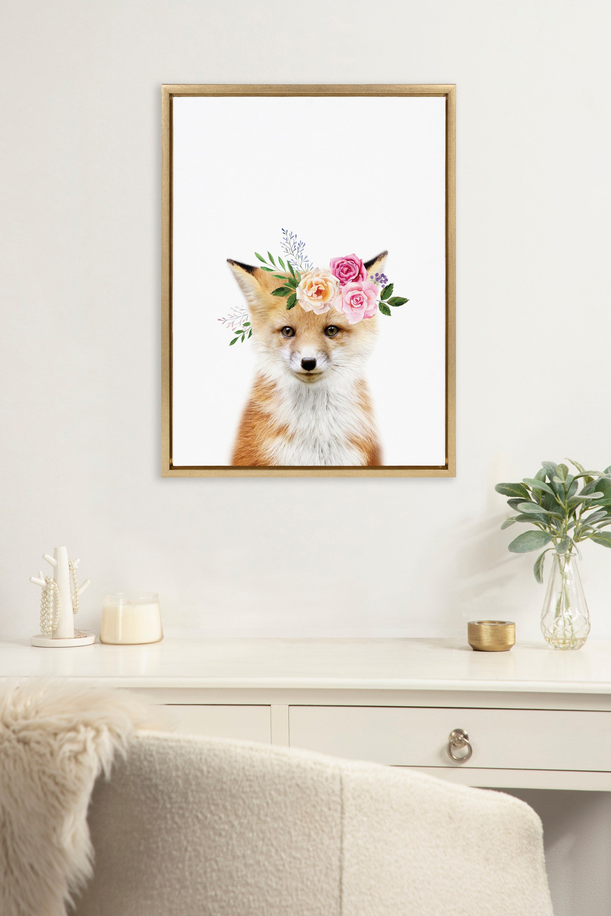 Sylvie Flower Crown Fox Framed Canvas by Amy Peterson Art Studio
