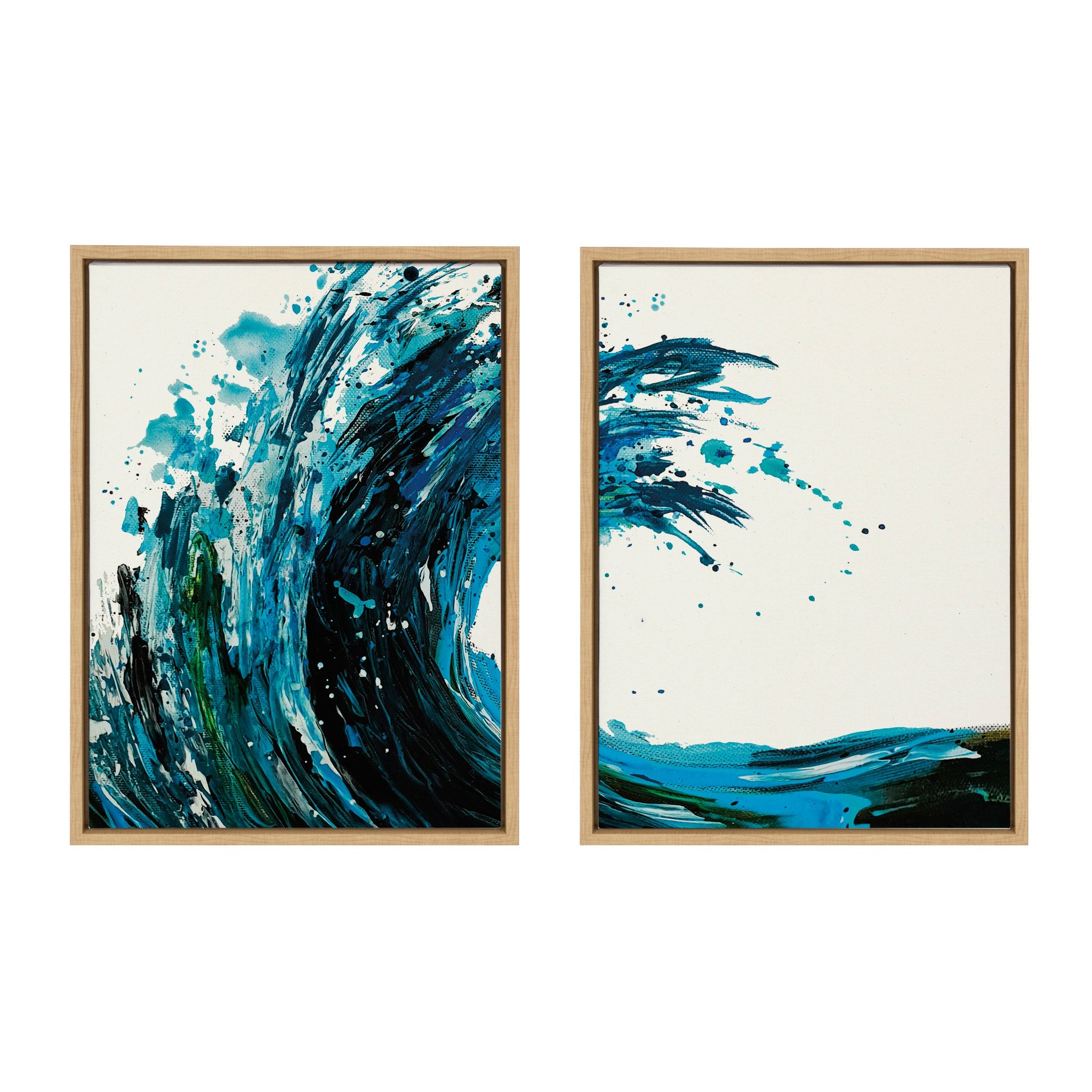 Sylvie Wave 1 and 2 Framed Canvas Art Set showing ocean waves in a modern floating frame