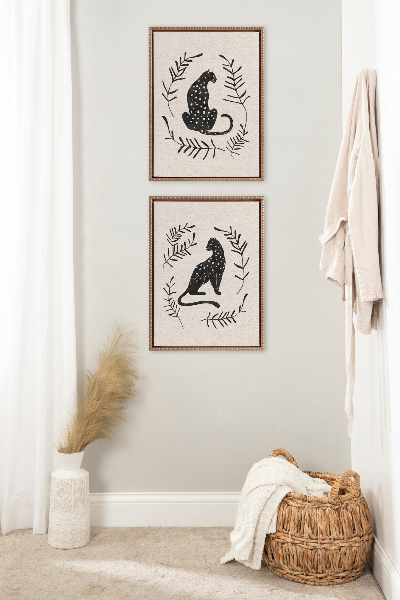 Sylvie Beaded Jungle Black and Jungle Black 2 Neutral Linen Bright Framed Canvas Art Set by Alexander Ginzburg