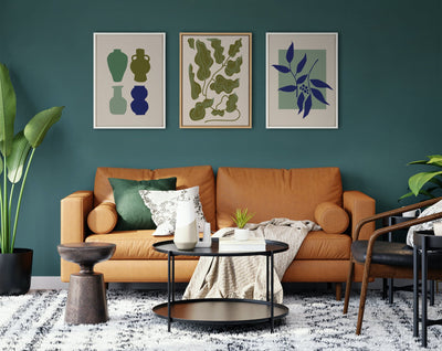 Sylvie Colorful Retro Botanical Green and Blue Framed Canvas by kateandlaurel - product image 6 for Resin Society