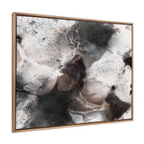 Abstract black, white, and brown nebula-like pattern with beaded textures on a canvas, framed with a textured gold border.