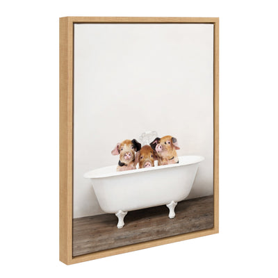 Sylvie Three Little Pigs In Vintage Bathtub Framed Canvas by kateandlaurel - main product image for Resin Society