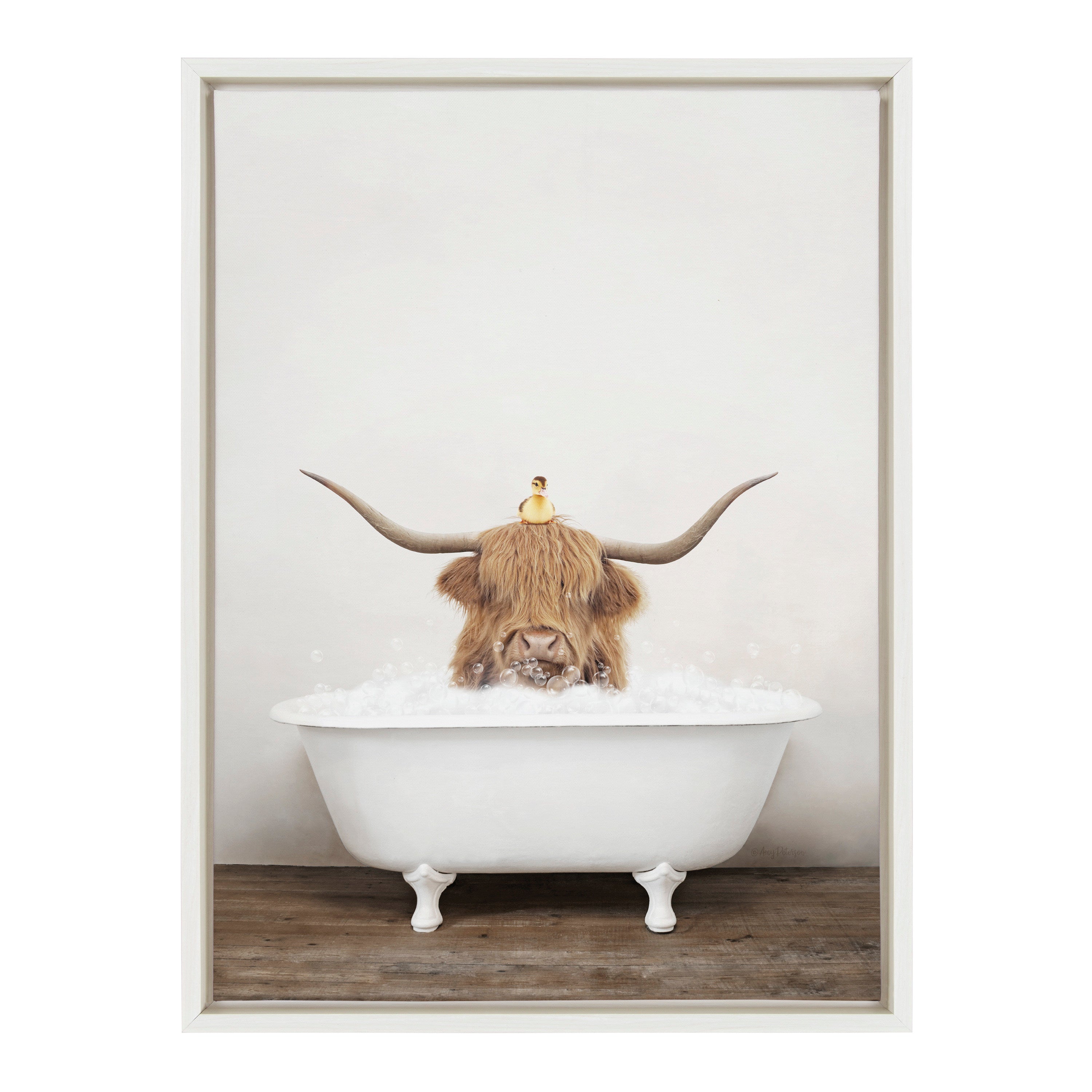 Sylvie Highland Cow and Duckling in Rustic Bath Framed Canvas by kateandlaurel - product image 2 for Resin Society