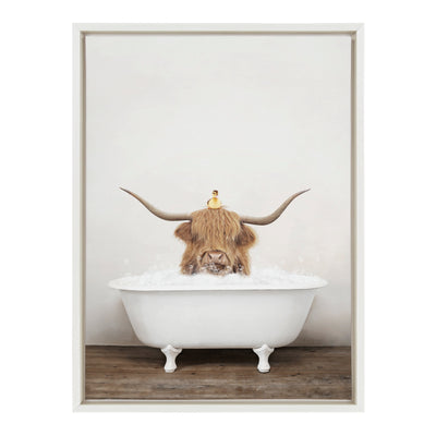 Sylvie Highland Cow and Duckling in Rustic Bath Framed Canvas by kateandlaurel - product image 2 for Resin Society