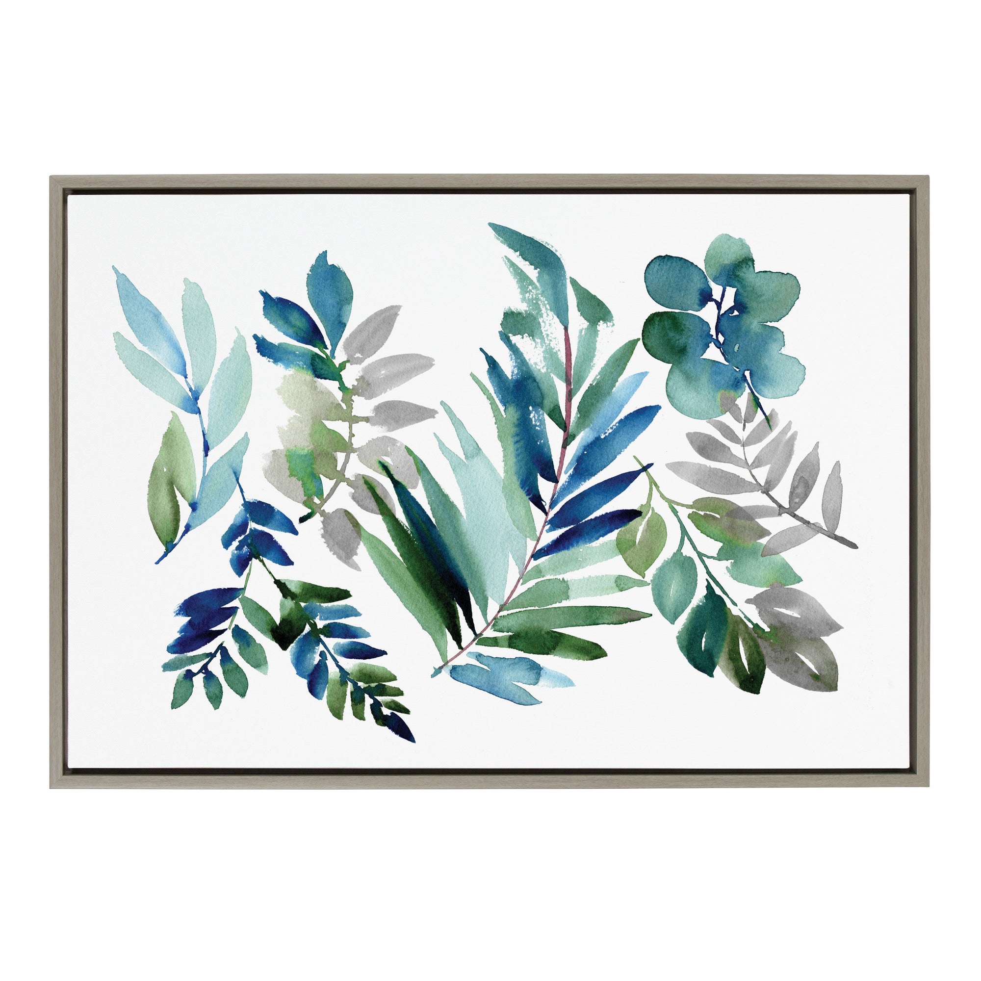 Sylvie Tropic Leaves Blue Framed Canvas by kateandlaurel - main product image for Resin Society