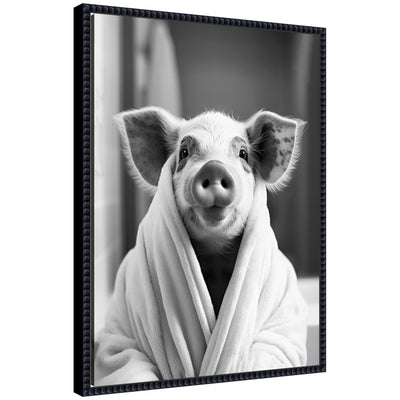 Sylvie Pig Bathroom Art Towel Robe Black and White Framed Canvas