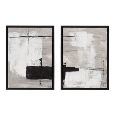 Sylvie Line 1 Left and Right Neutral Linen Framed Canvas Art Set by Nikita Jariwala