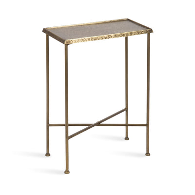 Sanzo Slim Side Table in black finish with hammered iron tabletop in modern living room setting