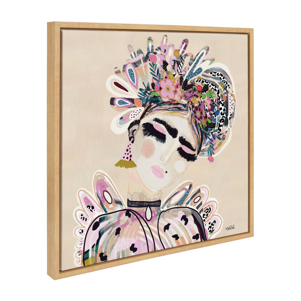 Sylvie LuLu framed canvas art showing a modern female portrait with a natural-colored frame