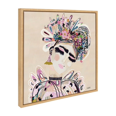 Sylvie LuLu framed canvas art showing a modern female portrait with a natural-colored frame