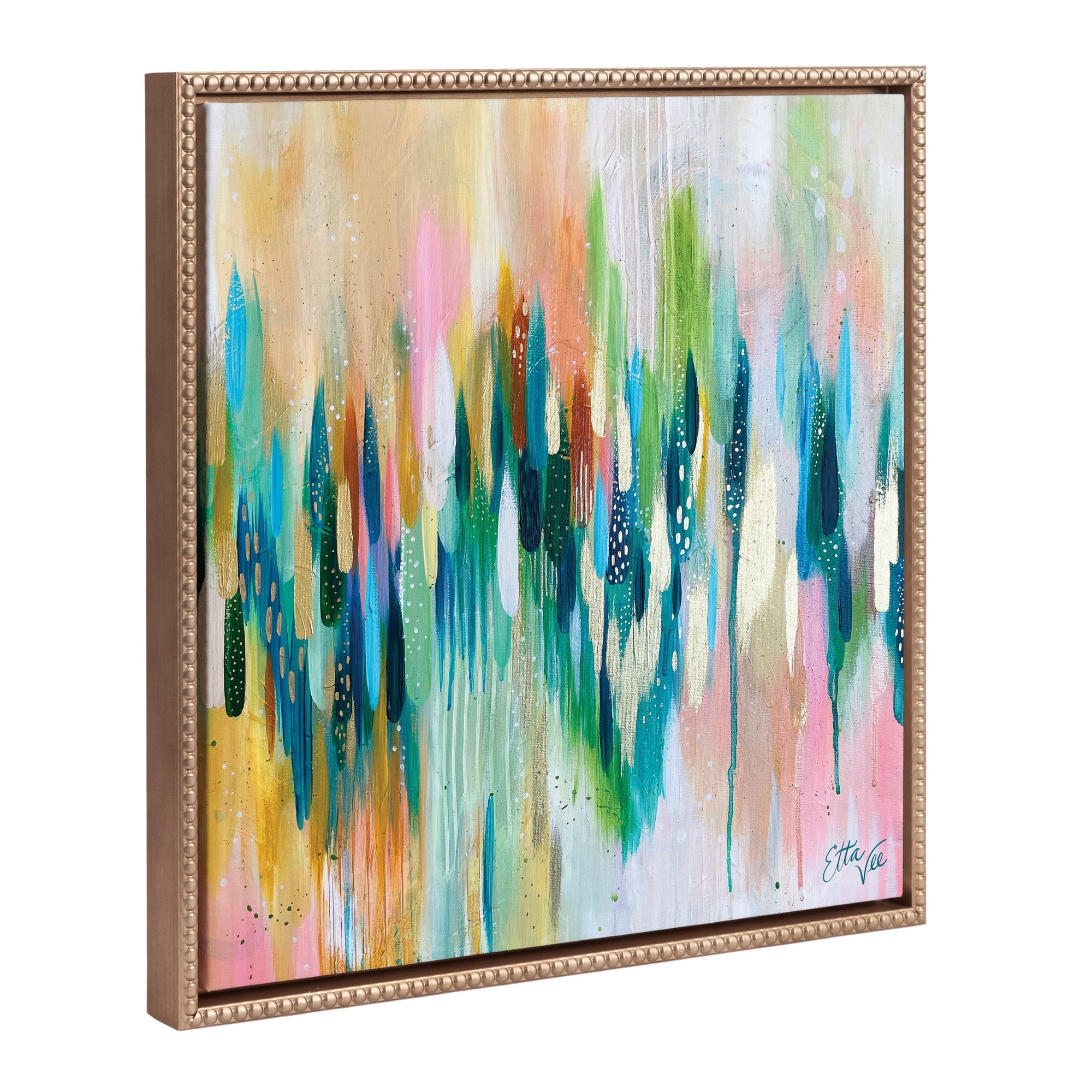 Sylvie Beaded EV Brushstroke 155 framed canvas wall art with abstract white and gold brushstroke design by EttaVee