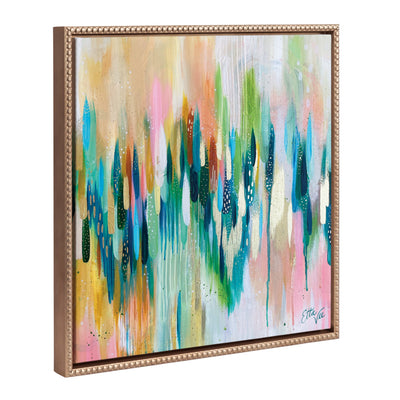 Sylvie Beaded EV Brushstroke 155 framed canvas wall art with abstract white and gold brushstroke design by EttaVee