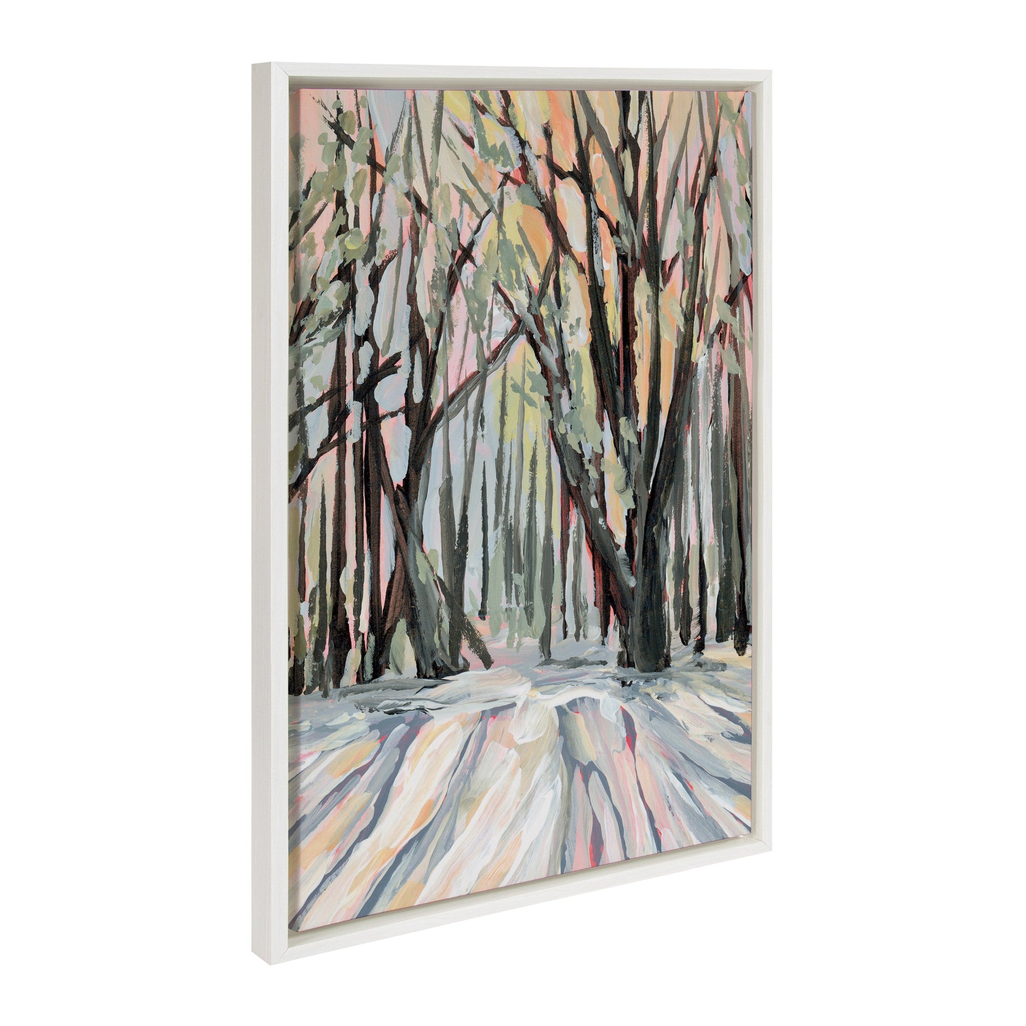 Sylvie Vermont abstract framed canvas art by Emily Kenney showing brushstrokes in neutral tones in a white frame
