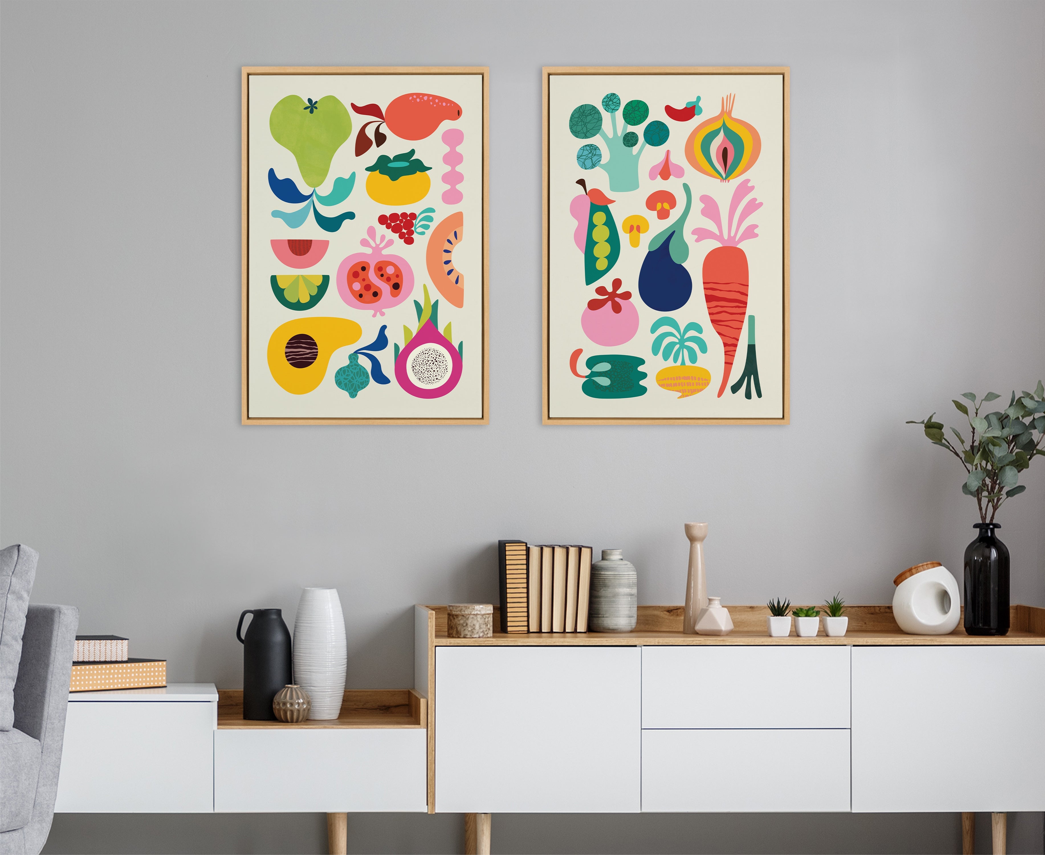 Sylvie Modern Fruits and Modern Veggies Framed Canvas Art Set by Rachel Lee of My Dream Wall