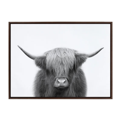Sylvie Hey Dude Highland Cow BW Framed Canvas by The Creative Bunch Studio