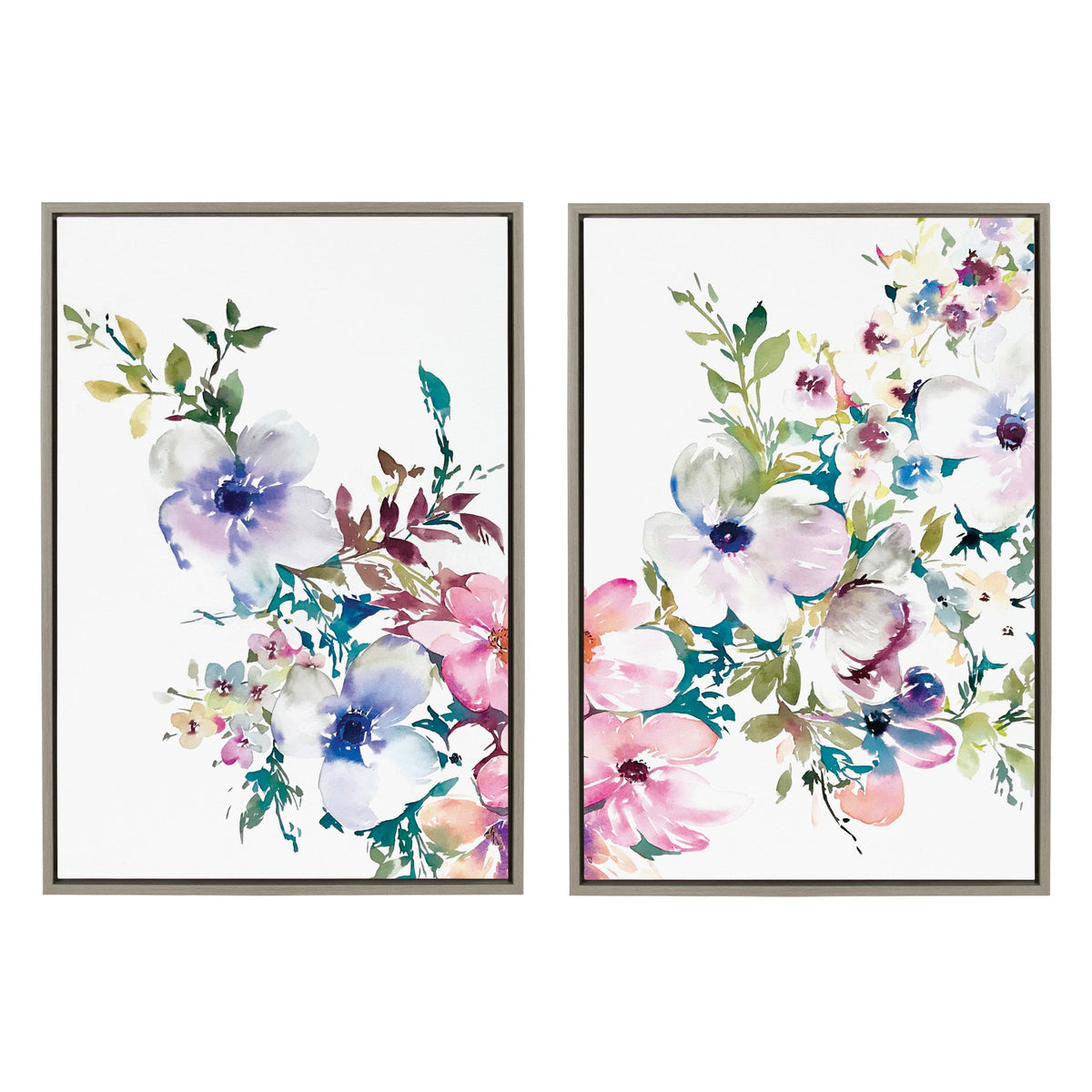 Sylvie Ink Wash Floral Left and Right Framed Canvas by kateandlaurel - product image 2 for Resin Society