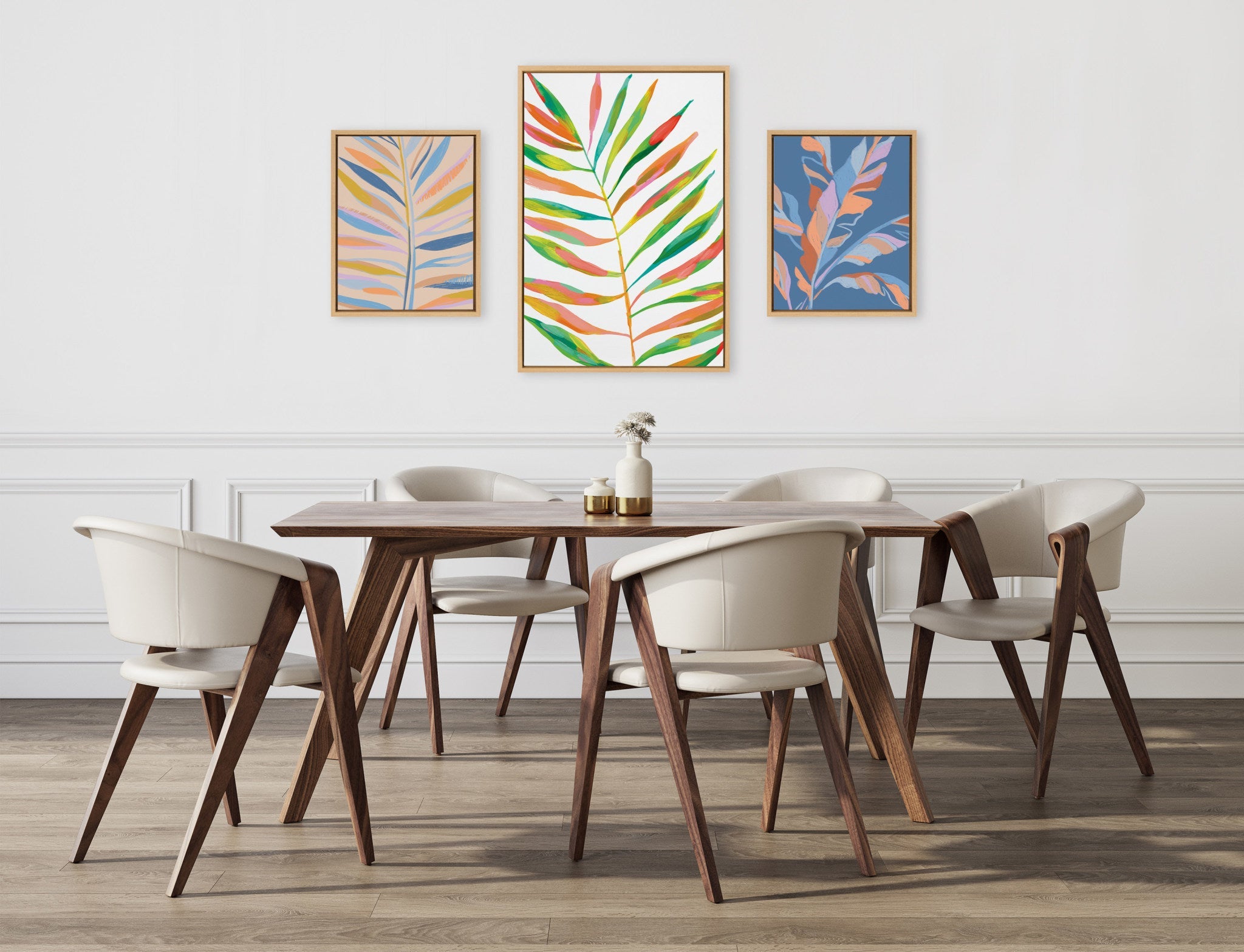 Sylvie EV Palma No.
2, Rainbow Palms Blush and Banana Leaves Framed Canvas Art Set by Various Artists