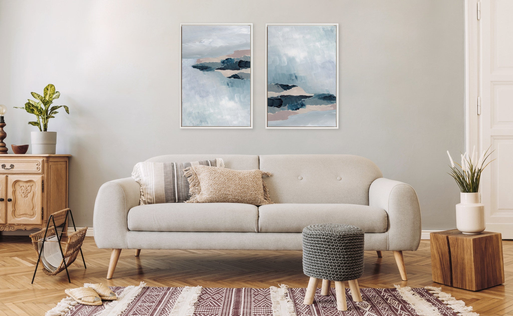 Sylvie Beaded Coast 2 v1 and Coast 2 v2 Framed Canvas Art Set by Nikita Jariwala