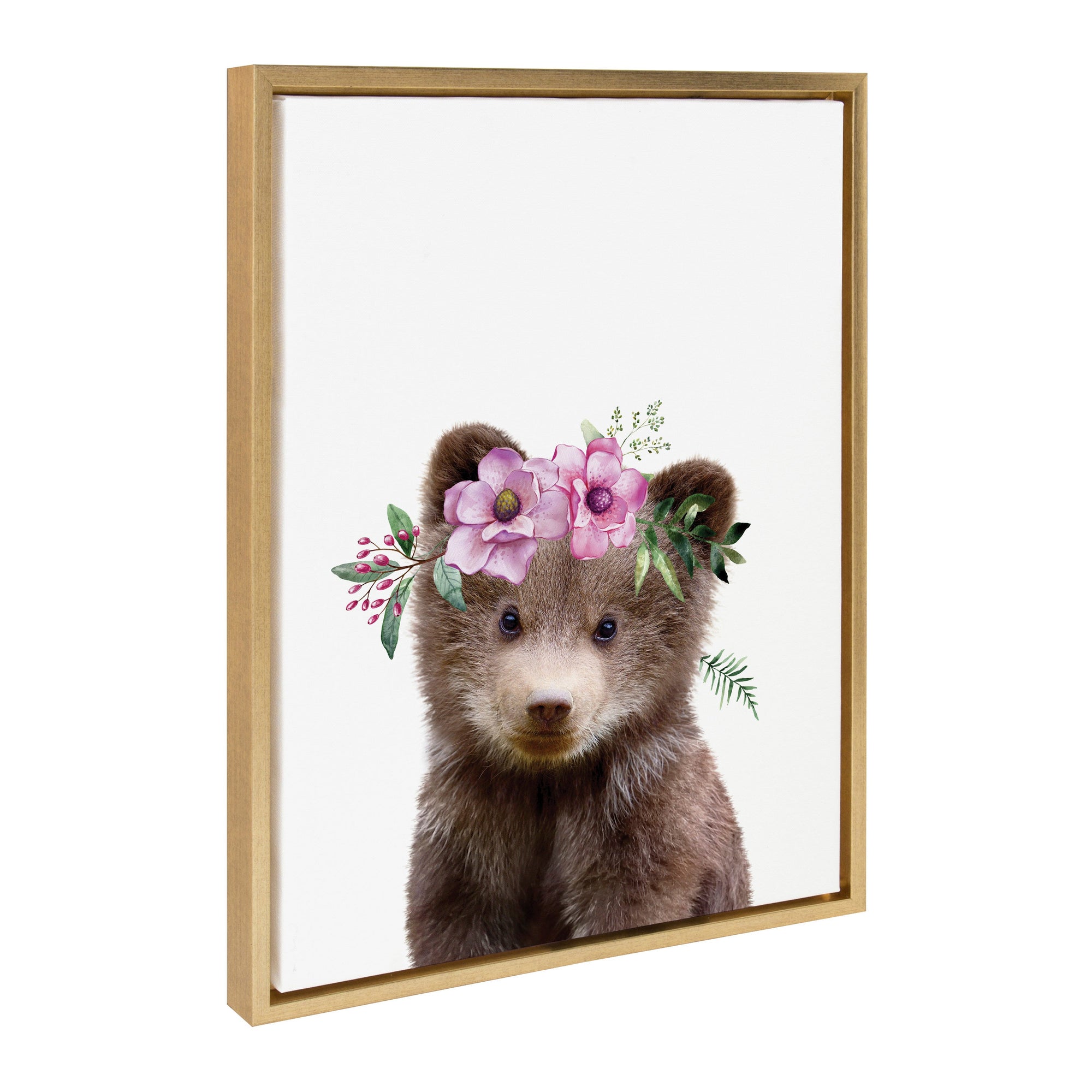 Sylvie Flower Crown Bear framed canvas art showing a bear wearing a floral crown
