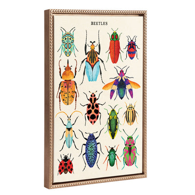 Sylvie Beaded Beetles framed canvas art showing colorful intricate beetle illustrations in a gold frame