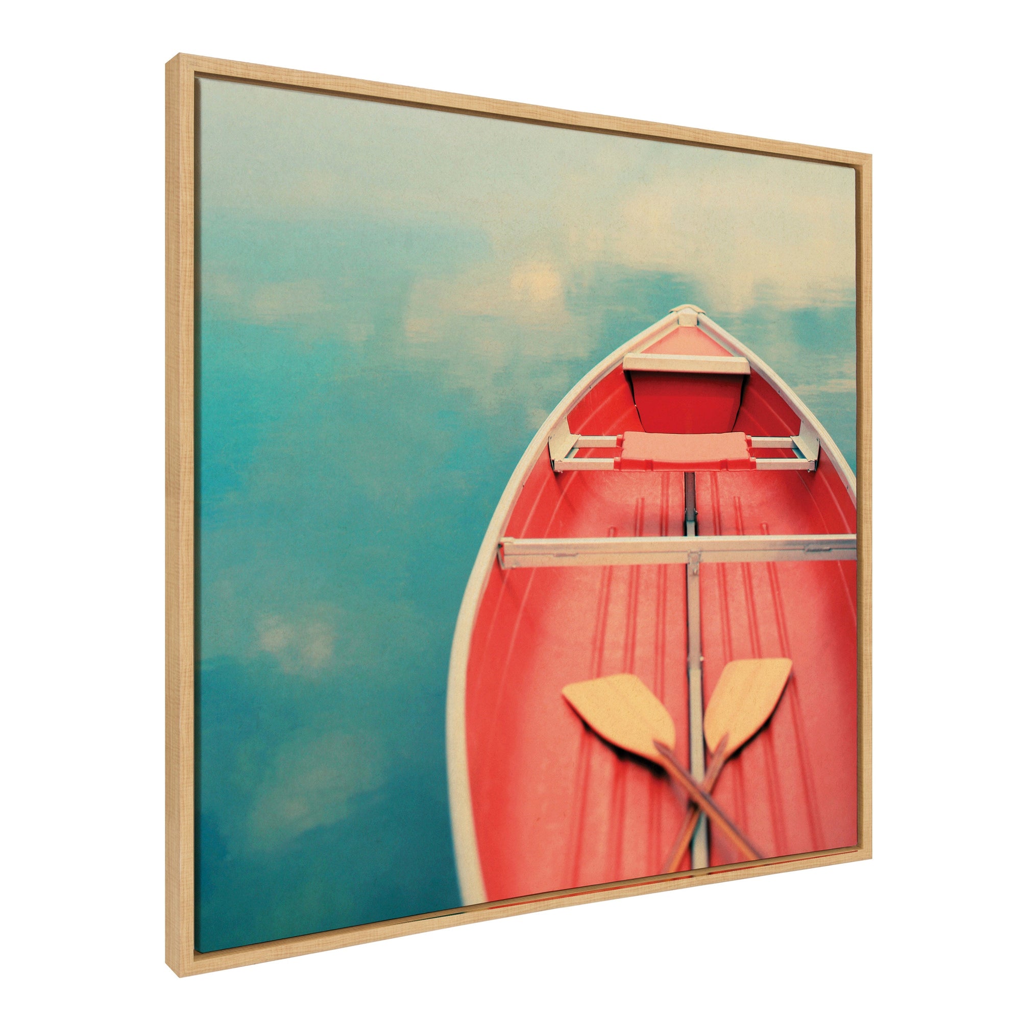 Framed canvas art titled Sylvie Floating on a Cloud showing a boat on calm lake water