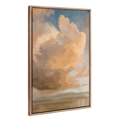 Sylvie Beaded Shades of Day Framed Canvas showing abstract cloudy landscape with gold beaded frame