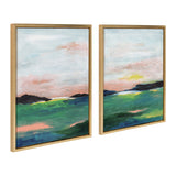 Sylvie Golden Peach Coast l and II Framed Canvas Art Set showing two framed canvases with peach and golden hues