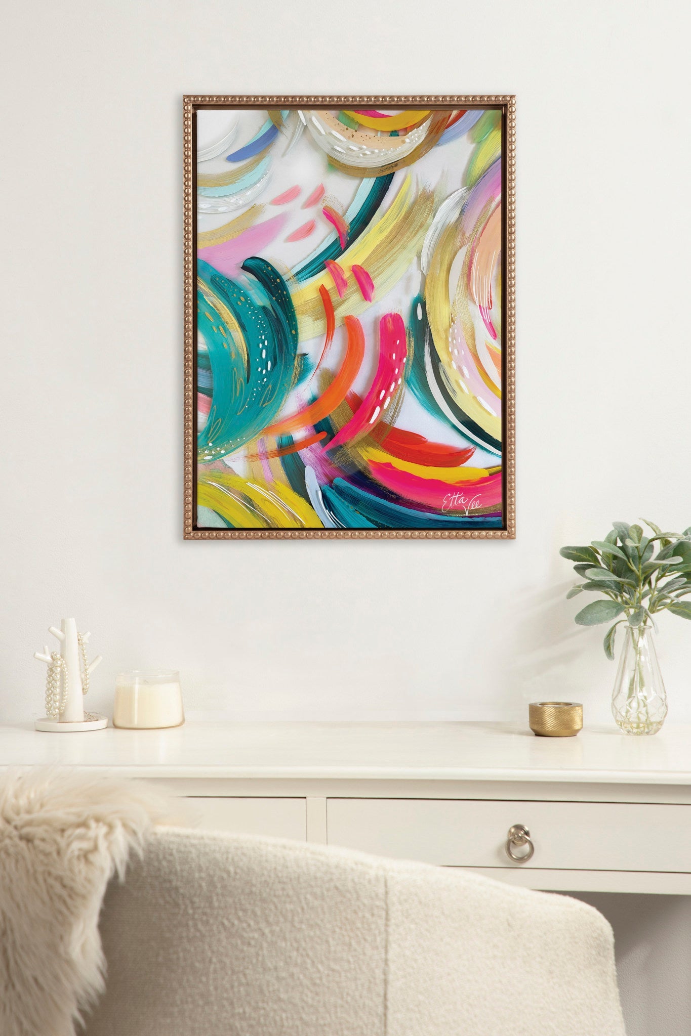Sylvie Beaded EV Brushstroke 180 Framed Canvas by EttaVee