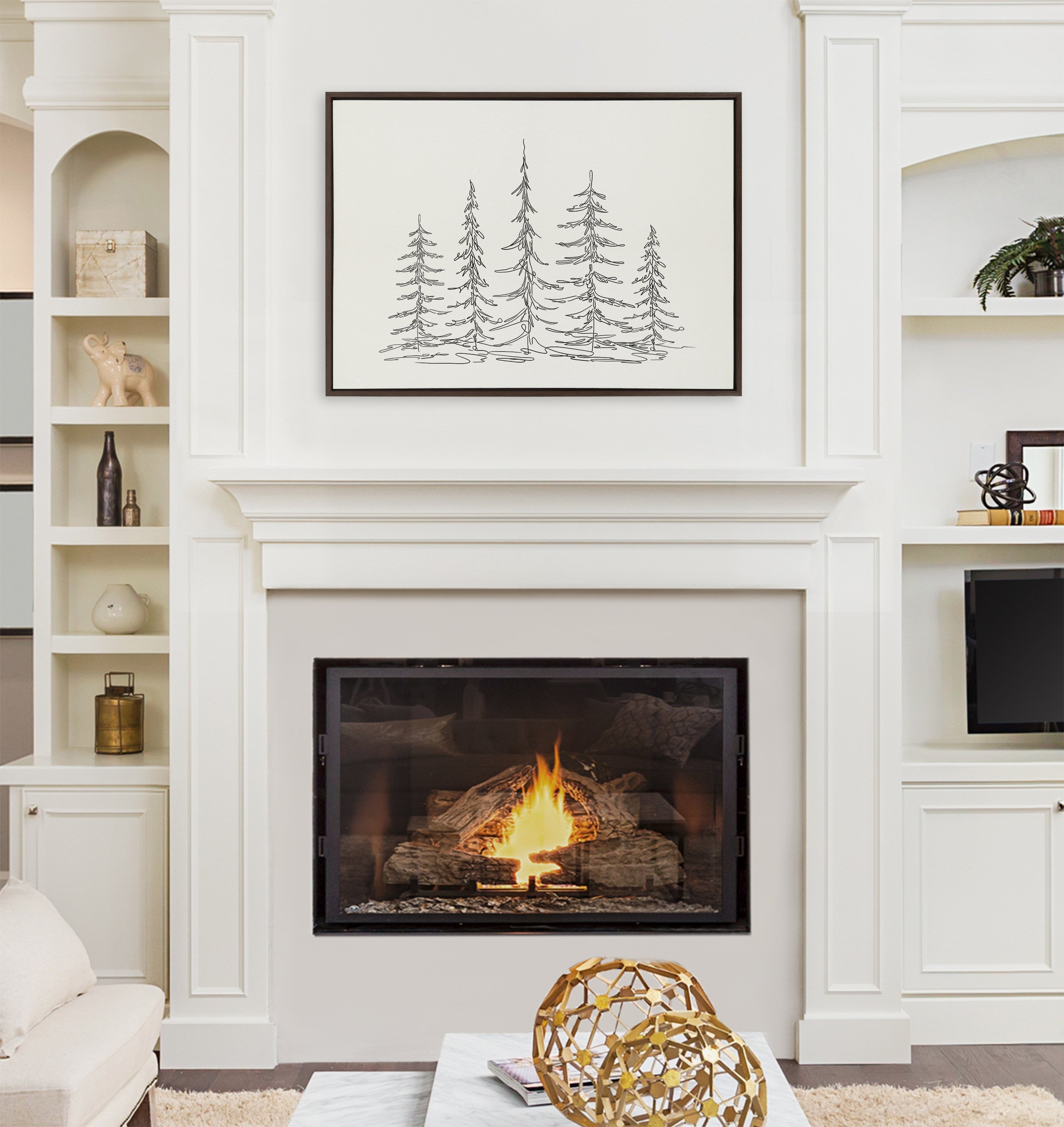 Sylvie Minimalist Evergreen Trees Sketch Framed Canvas