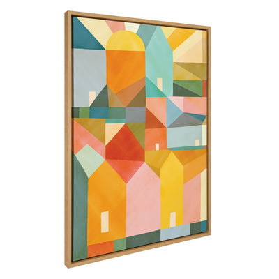 Sylvie Quiet Town Framed Canvas showing an abstract colorful neighborhood artwork by Carey Copeland