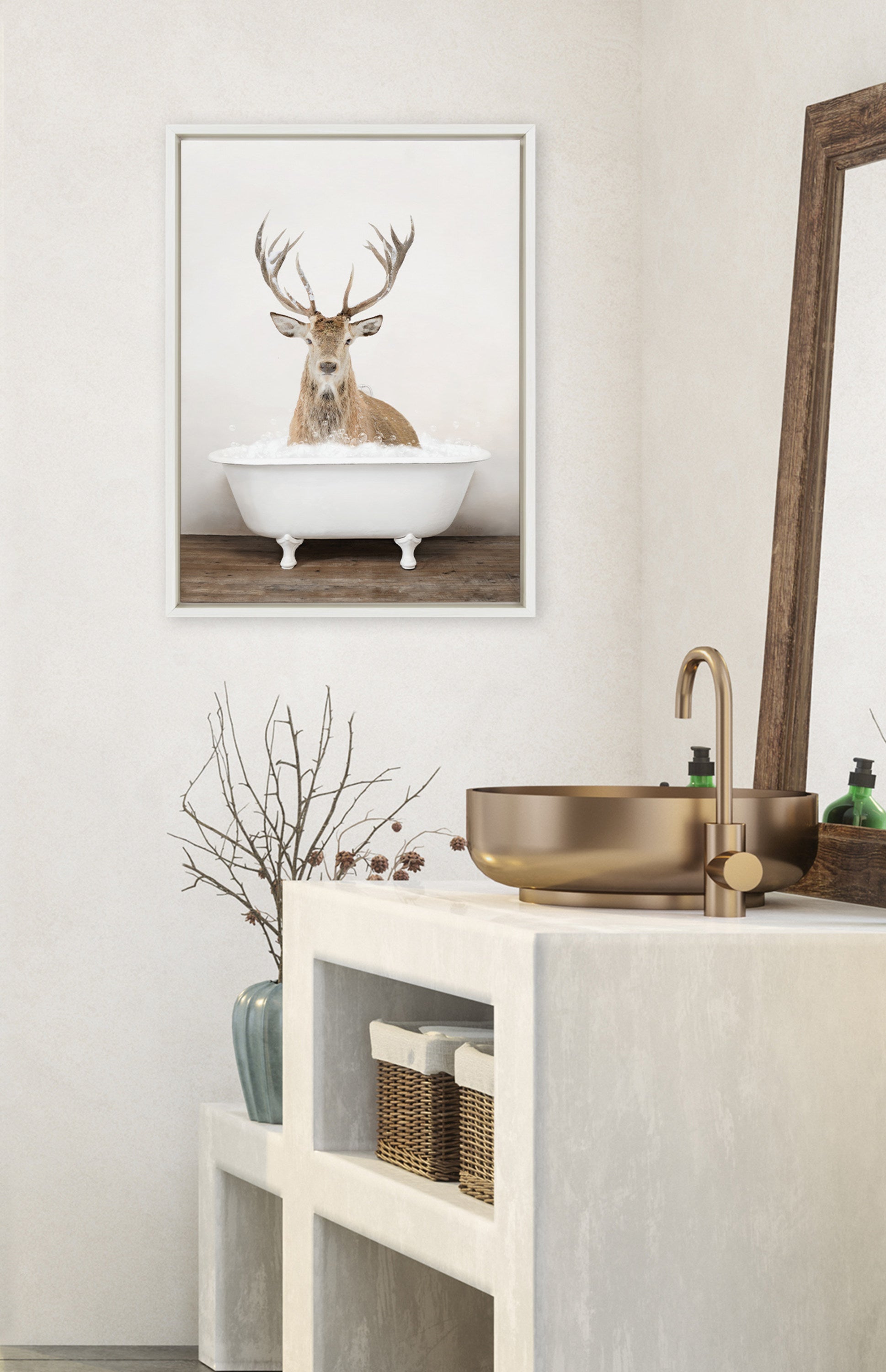 Sylvie Male Deer in Rustic Bath Framed Canvas by kateandlaurel - product image 10 for Resin Society