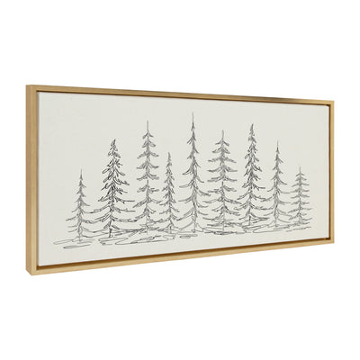 Sylvie Minimalist Evergreen Trees Sketch Framed Canvas