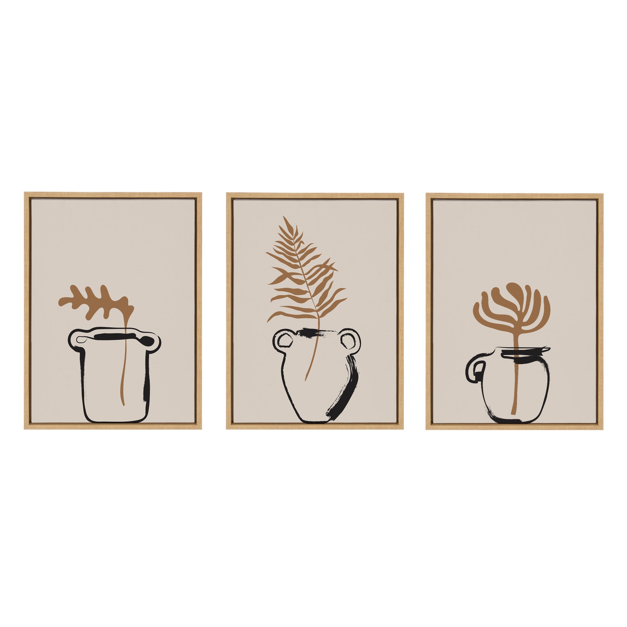 Sylvie Relaxed Retro Illustrated Botanical Vase Framed Canvas Art Set by The Creative Bunch Studio