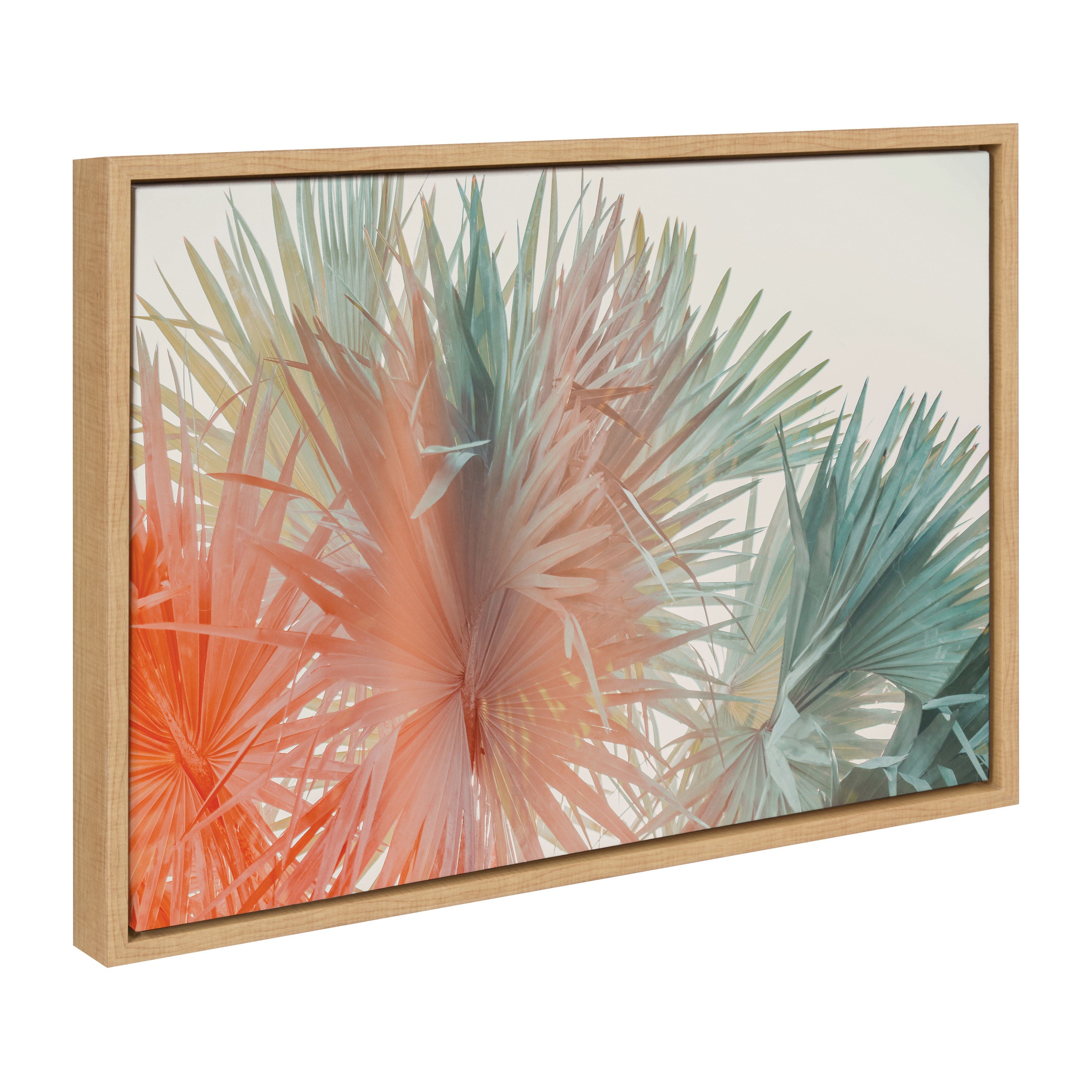 Framed canvas art featuring vibrant red palm trees titled 'Sylvie Red Hot Summer' by Alicia Bock
