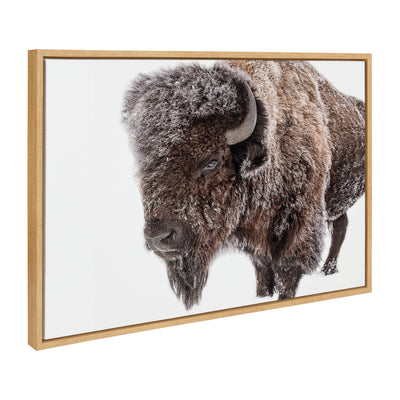 Sylvie Bison in Snow framed canvas art showing a bison in a snowy field