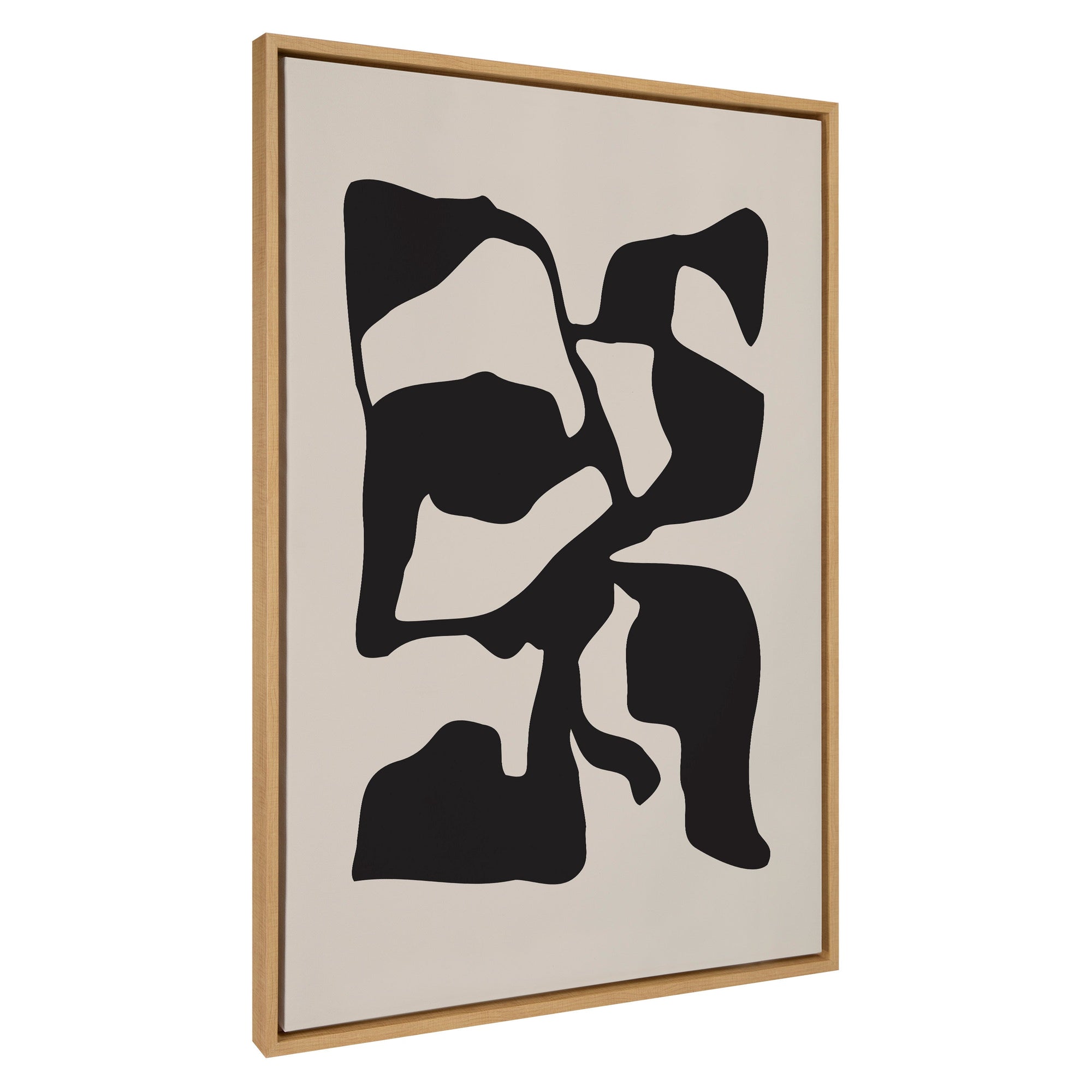 Sylvie Distorted Shapes of Black and Tan framed canvas art with black and tan abstract shapes on a muted background