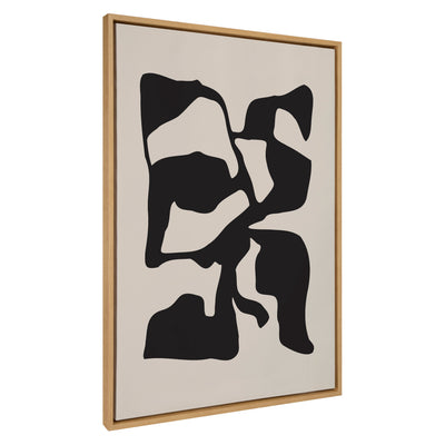 Sylvie Distorted Shapes of Black and Tan framed canvas art with black and tan abstract shapes on a muted background