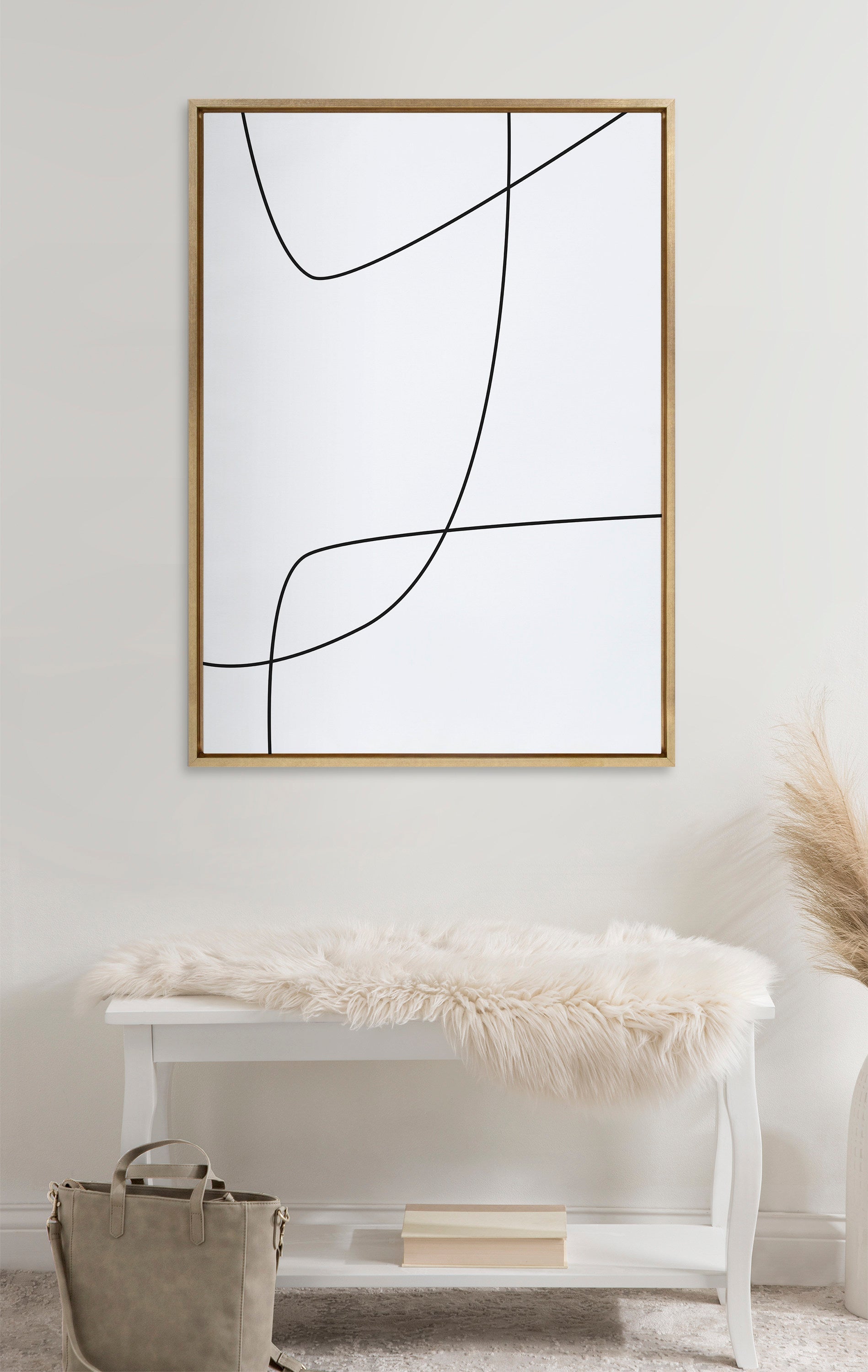 Sylvie Modern Line Abstract 3 BW Framed Canvas by kateandlaurel - product image 4 for Resin Society