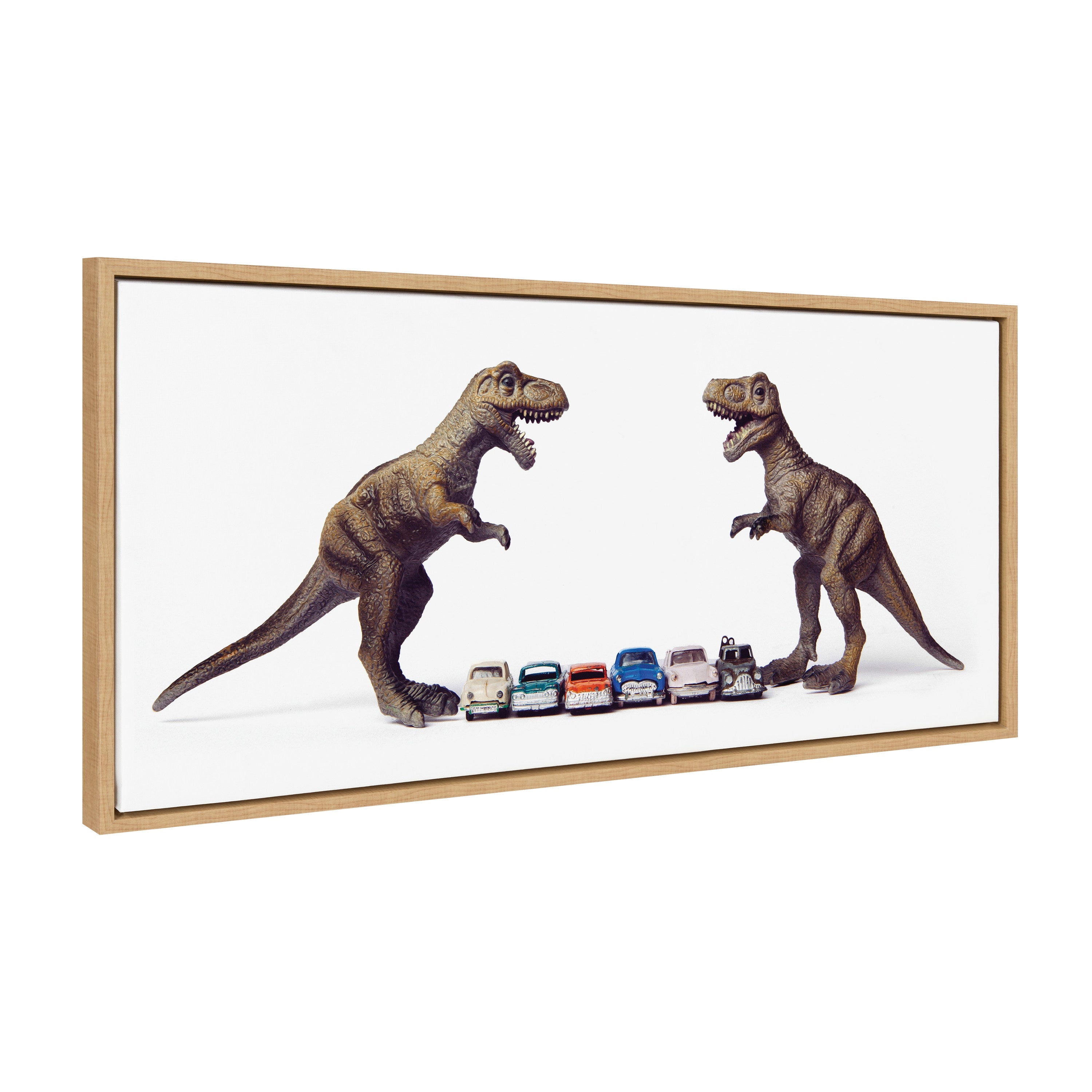 Sylvie Dino Cars Faceoff Framed Canvas by Saint and Sailor Studios