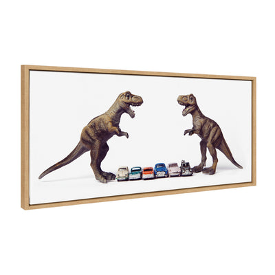 Sylvie Dino Cars Faceoff Framed Canvas by Saint and Sailor Studios