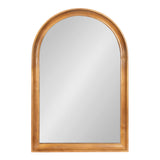 Tall rectangular mirror with a rounded arch top and a smooth honey-colored wooden frame.