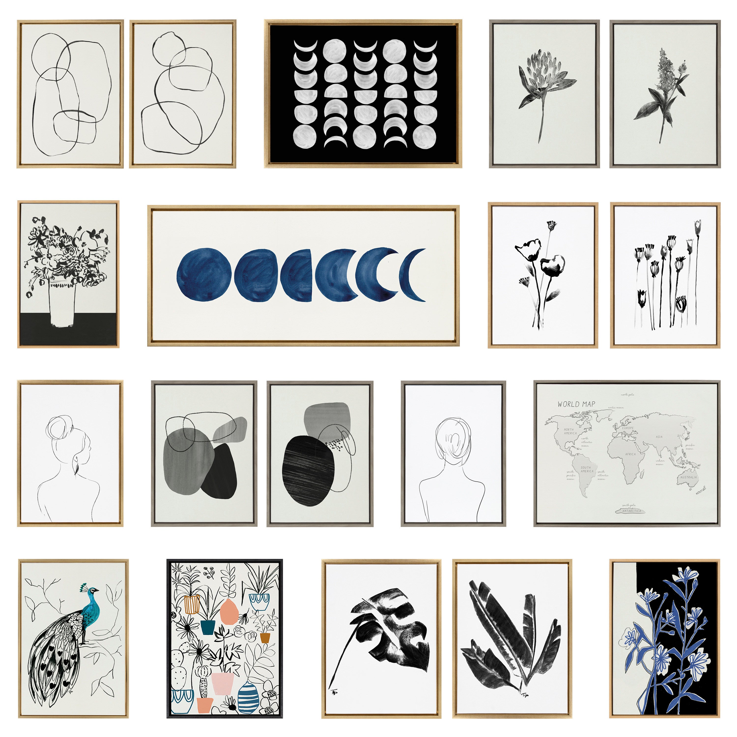 Sylvie 390 Giraffe BW, 409 Lion BW and 400 Elephant BW Framed Canvas Art Set by Teju Reval