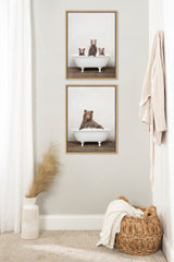 Sylvie Bear Rustic Bubble Bath Framed Canvas